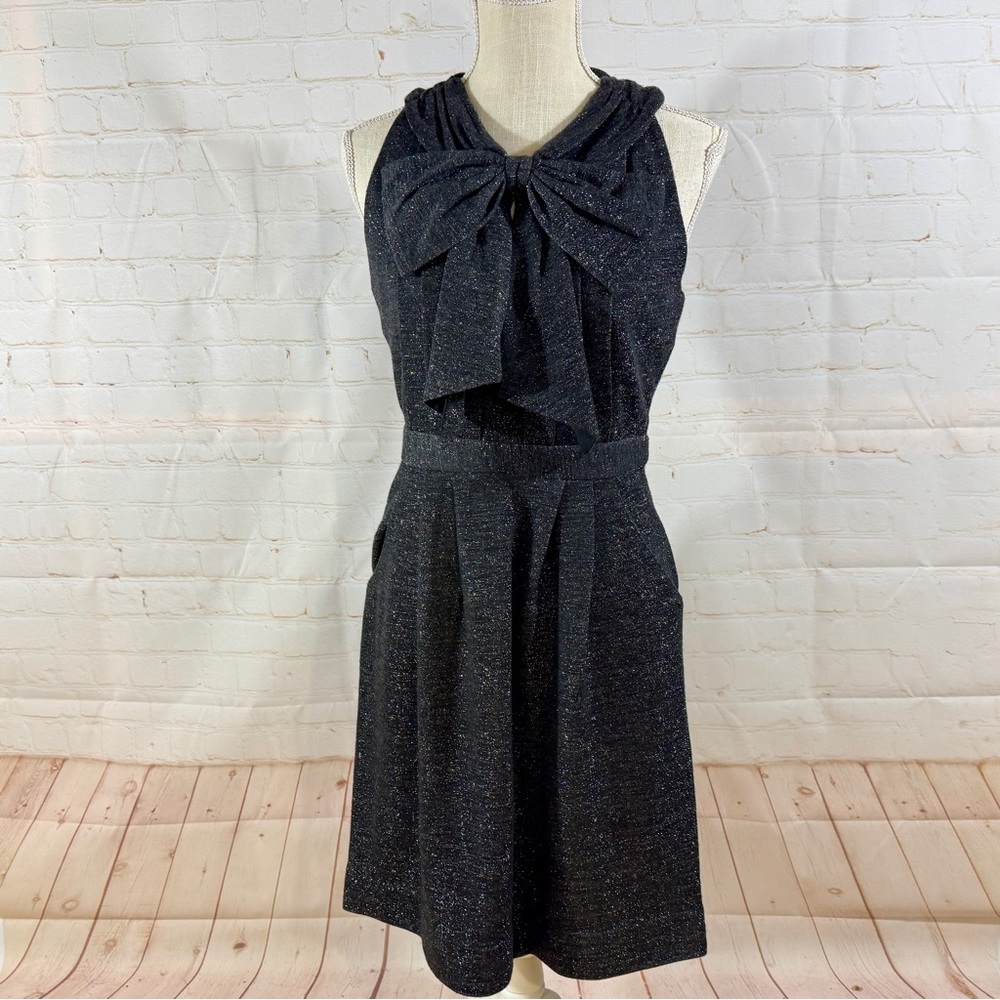 Kate Spade Cocktail Dress Black Sparkle Bow Wool Sleeveless Stretch Like-New S 4